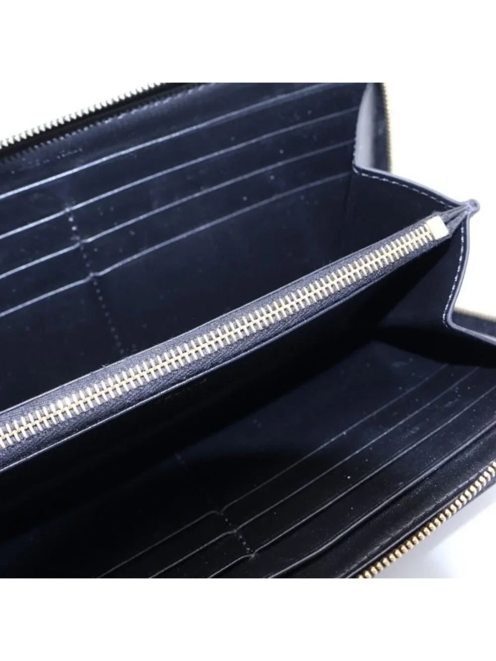 Celine Triomphe Zip Around Wallet Card Case Black Leather Gold